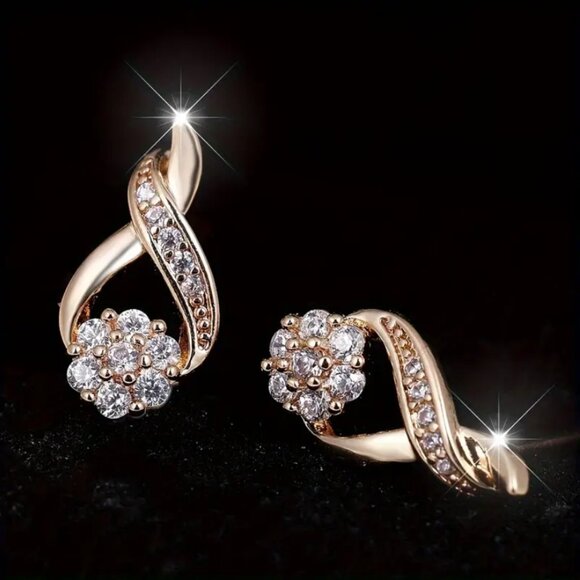 2ct Diamond 18K Gold Twisted Womens Earrings Soliatire Stud Style Ladies Jewelry - Picture 5 of 6